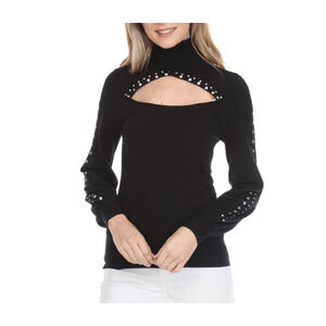Women's Black Mock Neck Sweater Top Size XL Studded Cutout Rain+Rose NWT